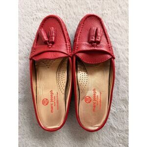 Marc Joseph Red Leather Pearl St Mule Loafers Tassel Slip On Shoes Womens Size 7